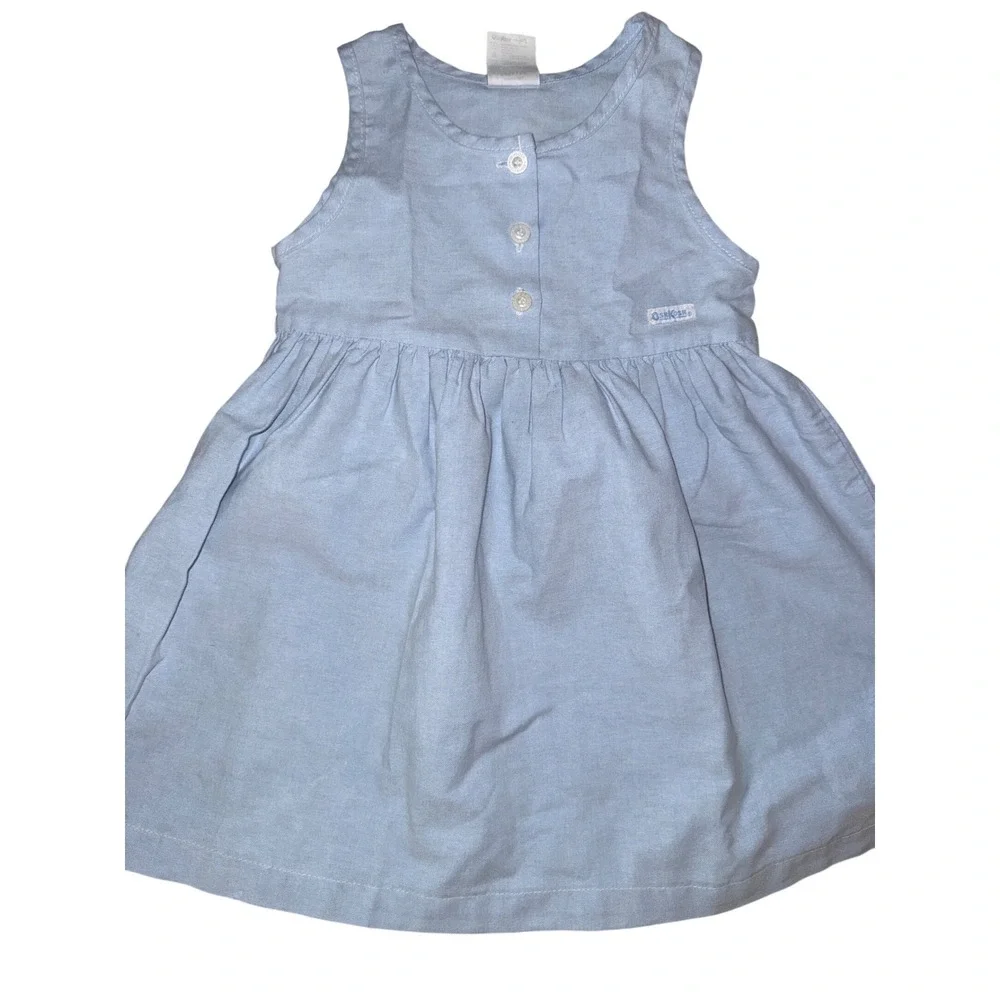 Vintage OshKosh Bgosh Girls Light Blue Sleeveless Button Front Dress 4T USA Made